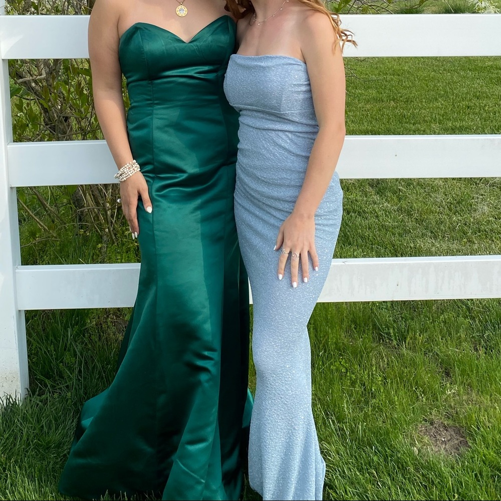 Windsor Strapless Silver Glitter Prom Dress